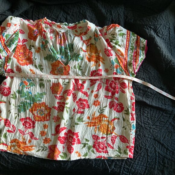 Artelier Nicole Miller Boho Box Cut Blouse. Two tiered sleeves Floral XL - Picture 7 of 9